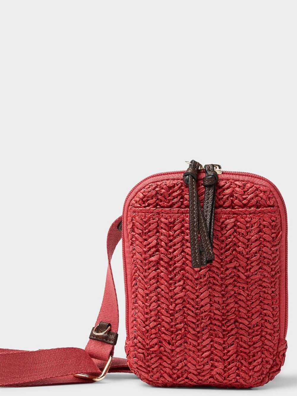 NWT Braided straw phone clutch red